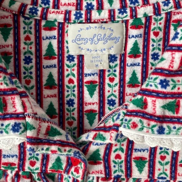 Lanz of Salzburg Long Flannel Nightgown Womens Medium Holiday Christmas Trees M - Picture 3 of 6